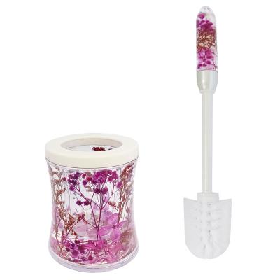 China Modern Floor Standing Acrylic Toilet Brush S-Shape Round Cleaning Kit K Closed Handle Brush Set Purple Flower Basic Bathroom Decor for sale