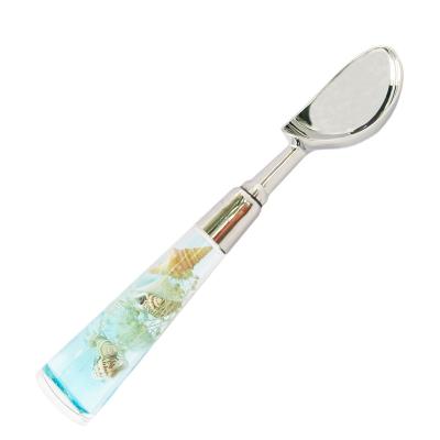 China Blue Acrylic Durable Fruit Yogurt Sustainable Creative Watermelon Kitchen Tool Seashell Ocean Handle Scoop Ice Cream Digging Spoon for sale