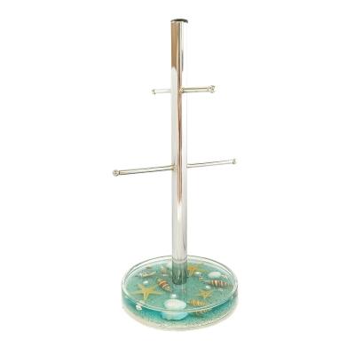 China Kitchen Sustainable Metal Tree Shape Acrylic Base Ocean Coffee Tea Cup Seashell Decorated Mug Drying K/D Holder for sale