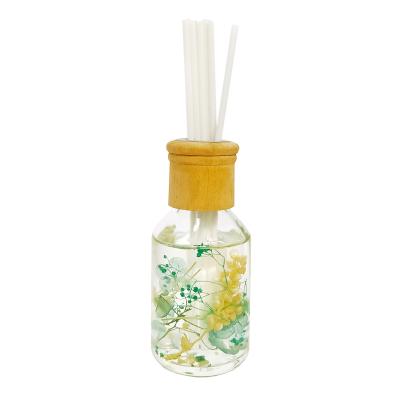 China Viable Scented Preserved Dry Essential Flower Oil 100ml Glass Bottle Small Round Rattan Fiber Stick Diffuser for sale