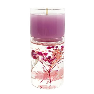 China Handmade Scented Glass Gel Candle Double Filled Stackable Gel Dried Flower Scented Jelly Wax Candle For Home Decor for sale