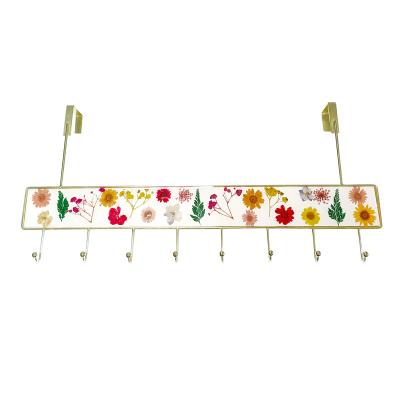 China sustainable & Gold Metal Hang Over The Door Hooks Dresser Bedroom Bathroom Pressed Flower Decorated Coat Rack Key Holder for sale