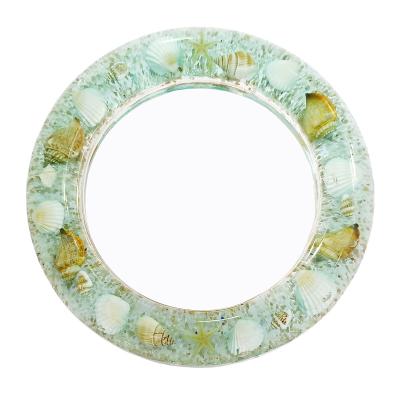 China Modern Wall Mirror Acrylic Round Shape Starfish Seashells Frame Easel Hanging Back Acrylic Mirror For Bathroom for sale