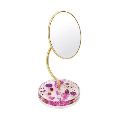 China K/D Acrylic Tray with Mirror Stand Holder Acrylic Decorated Mirror Tray Holding Earring Bracelet Holder 360 Degree Rotation for Makeup for sale