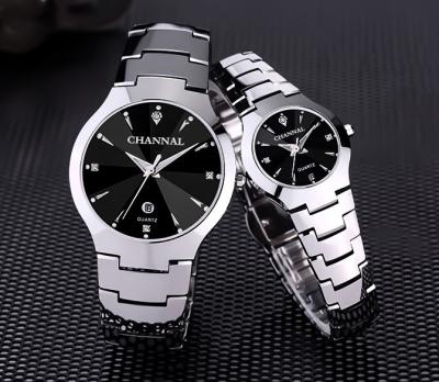 China High Quality Auto Date Fashion Couple Watches Men Quartz Tungsten Steel Luxury Watch for sale