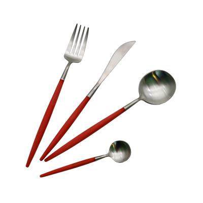 China Highest Viable Red Color Stainless Steel Resin Smooth Handle Cutlery Set With Matte for sale