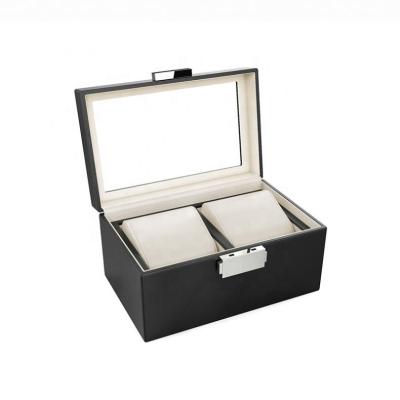 China High Grade 2 Slot Black Rectangle Watch Box Custom Logo Leather Watch Box for sale