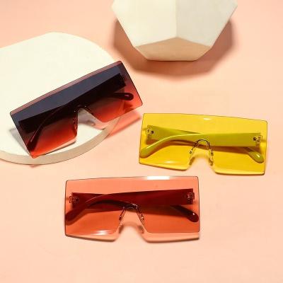 China Newest Fashion Sunglasses Women Candy Color Big Fit Glass One Piece Oversized Sunglasses Ladies Rimless Shading Sun Glasses for sale