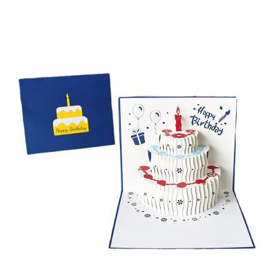 China New Europe birthday cake 3D card greeting card three-dimensional wholesale paper carving staff corporate customers more bless LOGO for sale