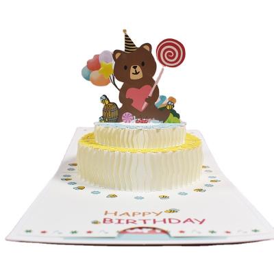 China Creative Cartoon Paper Children's Handmade 3D Birthday Card Europe Birthday Card Bear Cake for sale