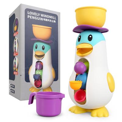 China New Funky Penguin Windmill Water Wheel Fun Small Baby Bathroom Water Spinning Game Spray Kids Water Tool Bath Toys for sale