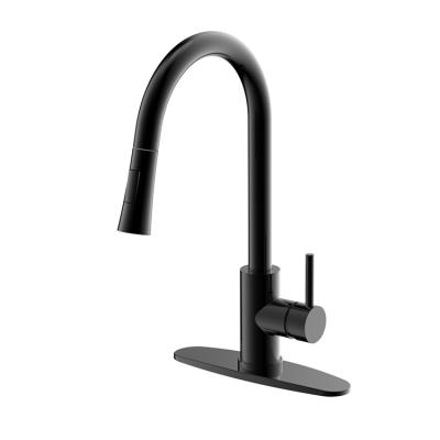 China Modern Lead Free 304 Stainless Steel Water Faucet Single Handle Pull Down Kitchen Sink Faucet With Apron Matte Black Faucet for sale