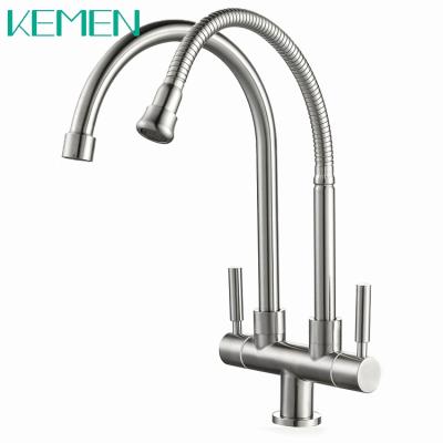 China Modern Deck Mounted Cold Water Neck Kitchen Faucet Only Double Flexible Double Handle Faucets For Malaysia Market for sale