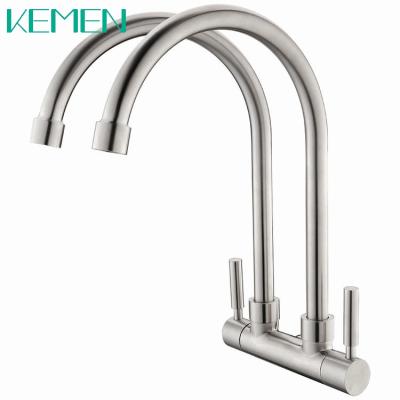 China Modern Double Faucet 1 In 2 All Degree Rotation Cold Water Sink Faucet Single Wall Kitchen Faucet for sale