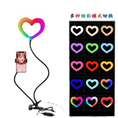 China Plastic+ ABS Source Factory RGB Fill Heart Shaped Light USB Charging Clip 6inch Mobile Phone Live Selfie Ring Desk Light for sale