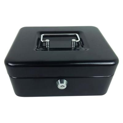 China Home Office Hotel Security Money Handle Steel Metal Portable Cash Box with Money Tray for sale