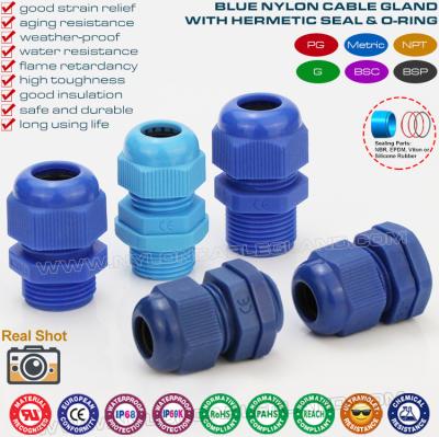 China M20 kunststof kabelwartel connector blauw (RAL5012), IP68 verstelbare 6-12mm isolerende wartel voor verlichtingsarmatuur Te koop