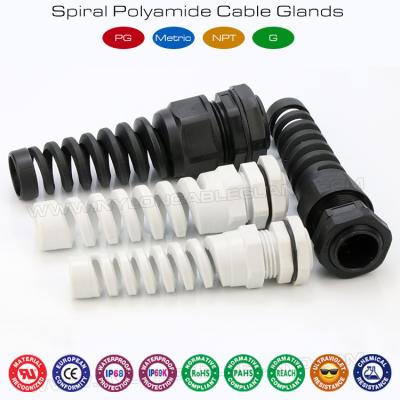 China Waterproof Cable Glands, Plastic Material, IP68, PG & Metric Threads, with Strain Reliever (Stress Reliever) for sale