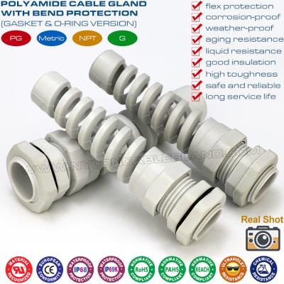 China Twist-Protecting PG Plastic Cable Glands, Bend-Protecting PG7-PG21 Waterproof Nylon Cable Protectors for sale