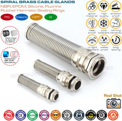 China Spiral Cable Glands, IP68, Brass Copper, PG7~PG21 & M12~M30, Protection Anti-flex, Anti-bend, Anti-kink and Anti-twist for sale