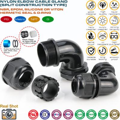 중국 잠금 너트 및 EPDM 개스킷이 있는 분할형 직각(90° 엘보우) 미터법 케이블그랜드커넥터 IP68 판매용