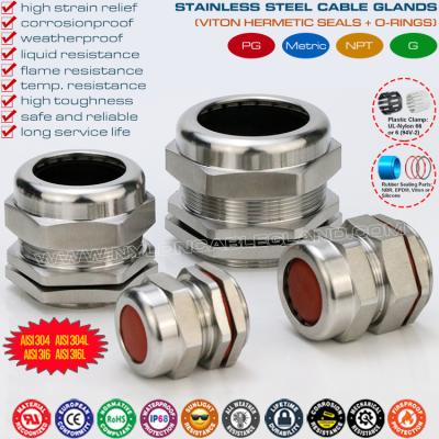 China Prensaestopas estancos IP68 serie PG acero inoxidable 304, 316, 316L con juntas herméticas de caucho fluorado en venta