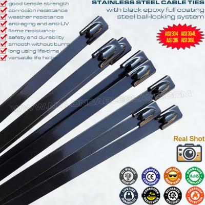 Κίνα 316/304 Stainless Steel Ball-lock Cable Tie 200mm x 7.9 with Black Epoxy Fully Coating (380lbs) for Outdoor Fence προς πώληση