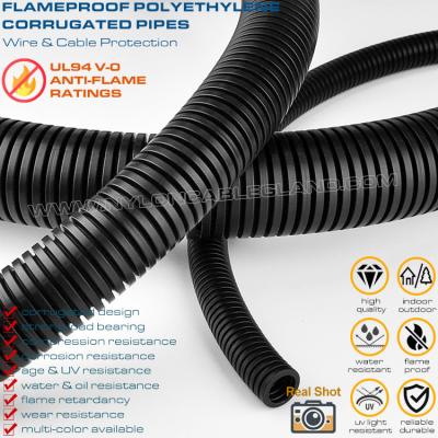 中国 Polyethylene Fireproof Black Flexible Pipe (UL94 V-0), AD7~AD108 Plastic Corrugated Hose for Electrical Equipment 販売のため