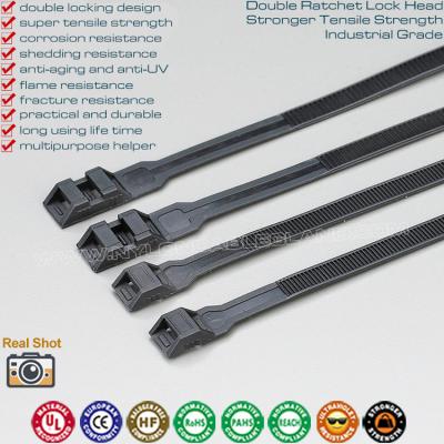 China Cable Ties Double-locking Cable Tie 9x350mm Black Cable Zip Tie Strap with Double Lock 110LBS, Ø20-93mm Te koop