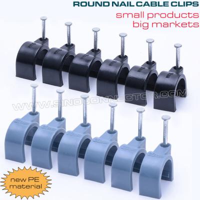 China Ø2.5mm~25mm Clips de cabo de plástico c/w Single Nail e Ø30mm~50mm Round Clips de cabo c/w Double Nails for Cable Management à venda