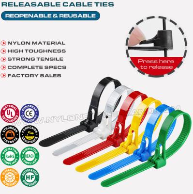 China Releasable Zip Cable Tie Plastic Colorful 300mmx7.6, Ø10~82mm Adjustable Cable Strap Reusable Cable Tie Strap (50lbs) Nylon 66, 94V-2 for Indoor & Outdoor for sale