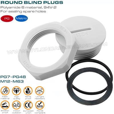 China Blind Plugs Plastic PG Type Gray or Black IP54/IP68, Round Blanking Plugs (Stopping Plugs) Nylon PG7~PG48 Thread for Sealing Holes for sale