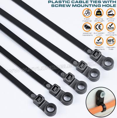 China Amarra cable de poliamida 6.6 con orificio de montaje 300mm x 4.8, cincho sujetacable plástico con montaje por tornillo (50lb) zuncho fleje tira tirraje tirrap amarre de nylon para colgar objetos en venta