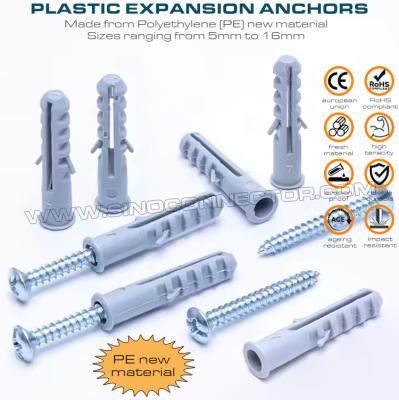 China Tacos (anclajes) de expansión de plástico con tornillo, alas dobles, tipo pez, polietileno, Ø5~Ø16mm, para pared de hormigón en venta