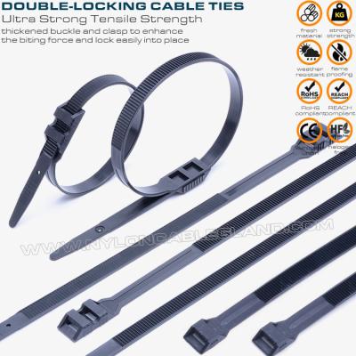 China Kabelbinder Doppelverriegelung / Kabelstraps Doppelverriegelung, schwarz, Nylon (PA) 6.6, 760x9mm, 110lbs, 500N, Ø20–220mm, Außeneinsatz zu verkaufen