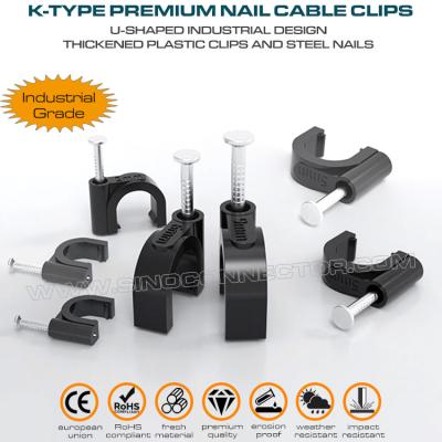 China Grapas para cables (clips para cables, grampas clips con clavo, grapas cable), polietileno, blanco/negro, forma U, tipo K, 4mm~32mm, para la gestión de cables en venta