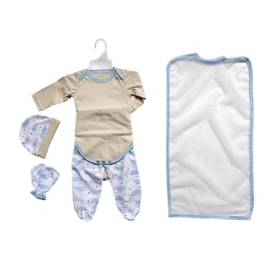 China Breathable Cotton 4 Piece Set 0-9 Months 3 Size Long Sleeve HA Short Climbing Suit With Feet Set One Piece Baby Printed for sale