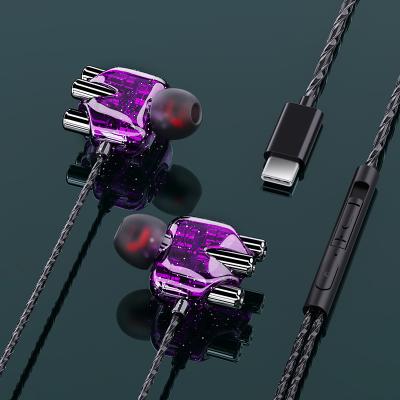 China hot In-ear earphone accessories sport earbuds dual cable type-c loud bass driver earbuds headphone with microphone for sale