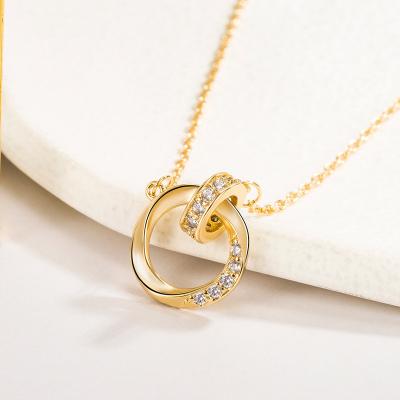 China New Crystal Diamond Double Circle Necklace Twisted Gold Trendy Rose Gold Fashion Jewelry Necklaces silver gold necklace Europe and America 2023 for sale