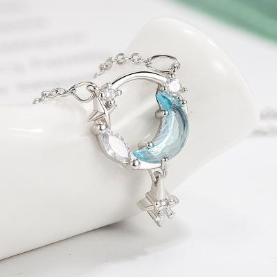 China Europe and America Blue Star High Quality River Woman Necklace Moon and Star Necklace Romantic Zircon Necklaces Jewelry for Party for sale