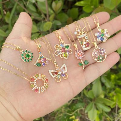 China Luxury Europe and America Fashion Zircon Necklace Rainbow Zircon Necklace Woman Girls Jewelry for Summer for sale