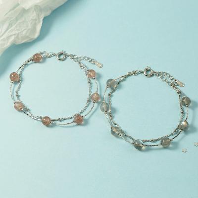 China CLASSIC Factory Supply Customized Gemstone Copper Bangles Double Layer Bracelets Moonstone Strawberry Crystal Bracelets For Woman for sale