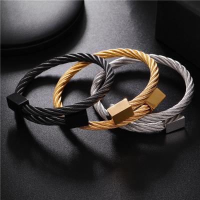 China Custom Gold Cuff&Black CLASSIC 2023 Fashion Bangles Bracelets Stainless Steel Coil Tricolor Square Bangle Bracelets for sale