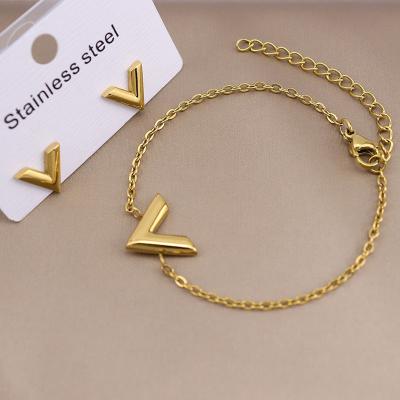 China 2023 CLASSIC Gold and Silver Simple V Shape Jewelry Sets Stainless Steel Couple Bracelet Fashion Bangle Bracelets for sale