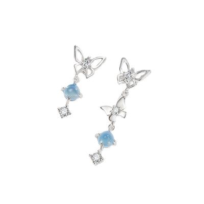 China Other Elegant Asymmetrical Crystal Diamond Butterfly Earrings Light Blue Earrings Summer Dangle Earrings For Woman for sale