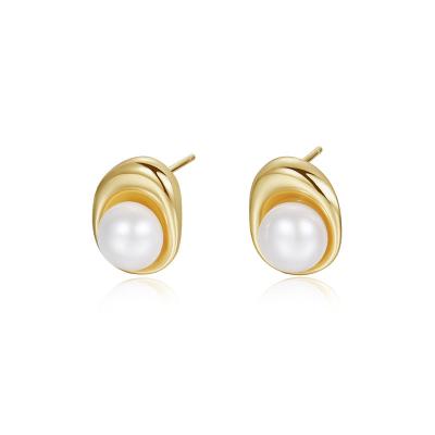 China Other Wholesale Gold Plated Water Pearl Earrings 18K S925 Sterling Silver Stud Earrings Fresh Pearl Earrings for sale