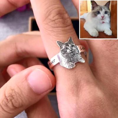 China Europe and America Factory Supply Lovely DIY Photo Dog Rings Stainless Steel Cat Animal Rings For Woman And Men Cute Customization for sale