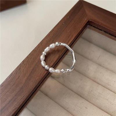 China Europe And America Shape Jewelry Bead Sterling Silver Rings Irregular Liquid Flowing Lines Rings Silver Beads Bead Adjustable Rings for sale