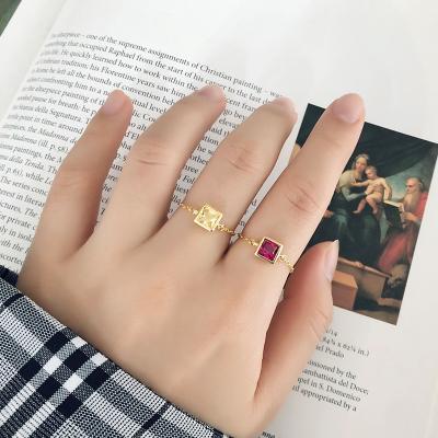 China Europe and America Romantic Western Style Cube Zircon Rings S925 Ring Adjustable Chain Ring Colorful For Woman for sale