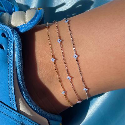 China Small Cute Blue Anklet Fashionable Punk Rose Gold Summer Anklets Beach Bling Gold Flower Anklet Chain for sale